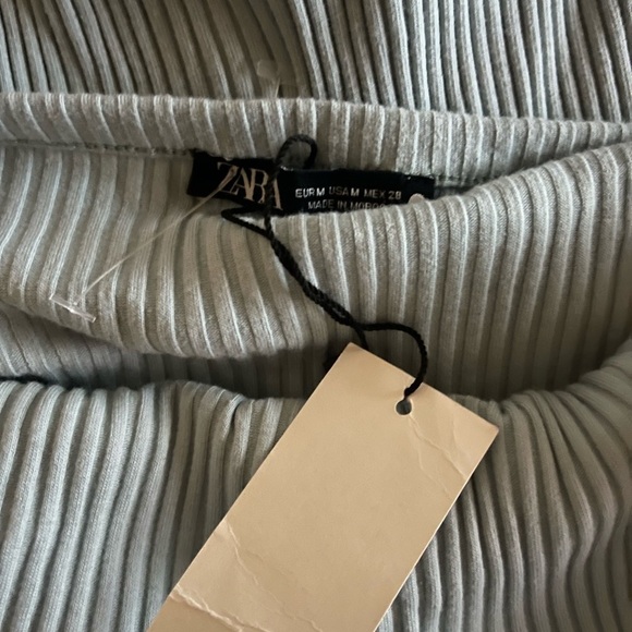 ZARA Light Blue Ribbed Halter Neck Button Front Bodycon Midi Dress Medium NWT - Picture 11 of 11